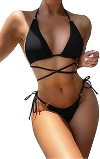 YIMISAN Women's Sexy Two Piece Swimsuit fo Women Sexy Swimwear Halter String Triangle Thong Bikini Sets
