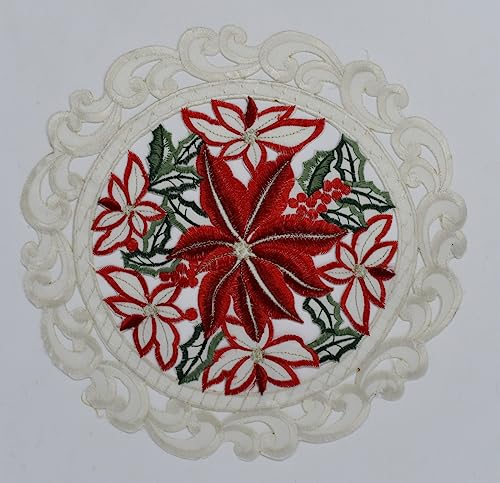 212 Main 16 in. Red & White Poinsettia Allover Doily