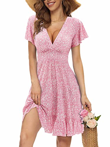 TORARY Summer Sundresses for Women Bridal Shower Casual Beach Pink Floral Sexy Spring Dresses Sun Dresses for Women Casual