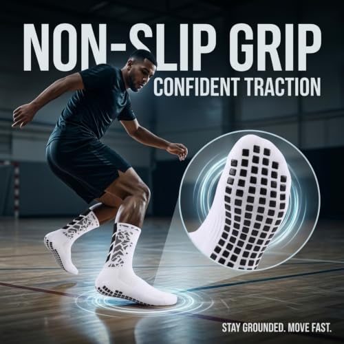 BOLDSTUFF Men's White Anti-Slip Football Socks WHITE BLACK - 4 BOX - Image 5