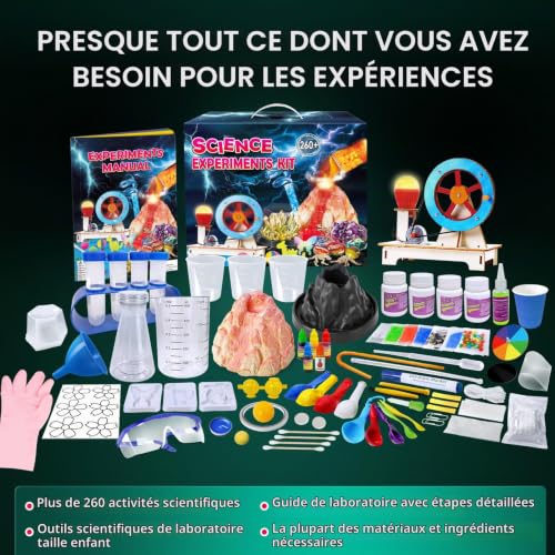 UNGLINGA 260+ Expériences Scientifique pour Enfants, Jouets éducatifs pour Projets S.T.E.M, Laboratoire de Chimie et Kit Volcan – vue 2