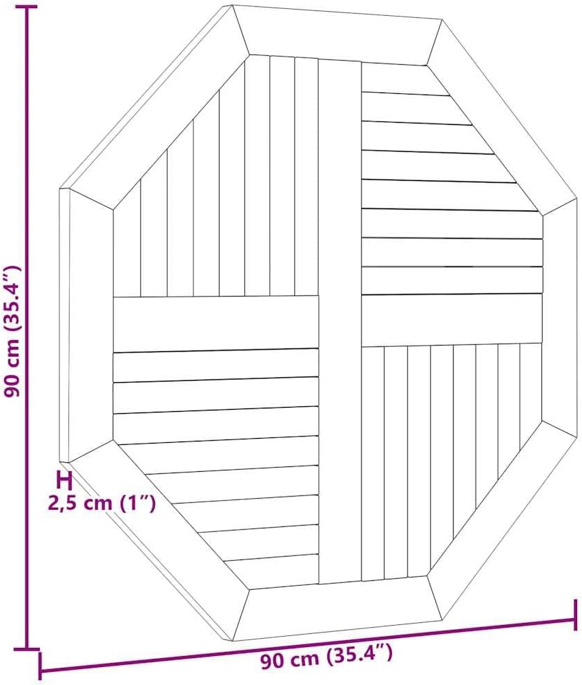 YAFF 35.4 Inch Octagonal Solid Teak Wood Table Top with Parasol Hole Durable Water-Based Oiled Finish for Outdoor Patio & Indoor Dining Weather-Resistant Garden and Balcony Centerpiece