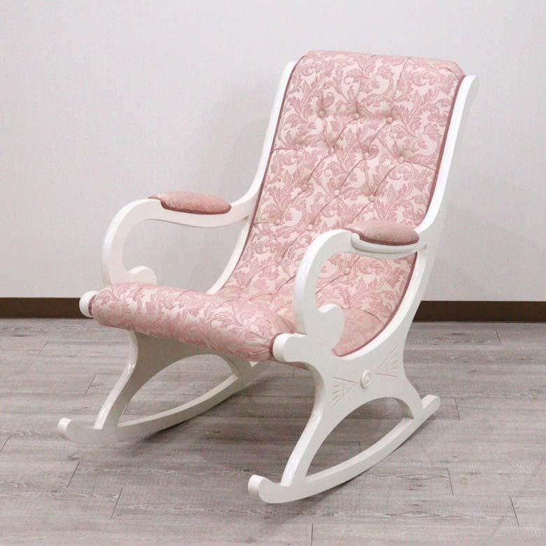 イタリア ロッキングチェア ホワイト 木製 完成品 ピンク|ロッキング イタリア ロッキングチェア ホワイト 木製 完成品 ピンク|ロッキング
