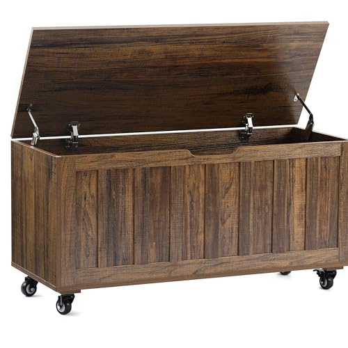 Storage-Chest-394-Wooden-Storage-Bench-with-4-Wheels-2-Safety-Hinges-Retro-Toy-Box-Support-300-lbs-for-Bedroom-Living-Room-Easy-Assembly-Vintage-Brown Storage Chest 394 Wooden Storage Bench with 4 Wheels 2 Safety Hinges Retro Toy Box Support 300 lbs for Bedroom Living Room Easy Assembly Vintage Brown