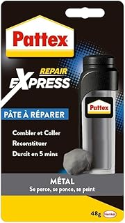 Pattex | P&acirc;te &agrave; r&eacute;parer M&eacute;tal (tube de 48 g) &ndash; P&acirc;te epoxy bi-composante avec particules de m&eacute;tal &ndash; Colle &agrave; base de r&eacute;sine &eacute;poxy pour coller et r&eacute;parer les m&eacute;taux