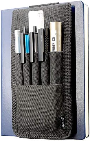 Pen Holder, Pencil Holder, Pen Sleeve Case for Hard Cover Journals, Notebooks, Books, Hold Multi Pens, 5 Pens or 10 Pencils, Hold 6 inch Ruler, Durable Fabrics, Detachable, Elastic Band. Black.