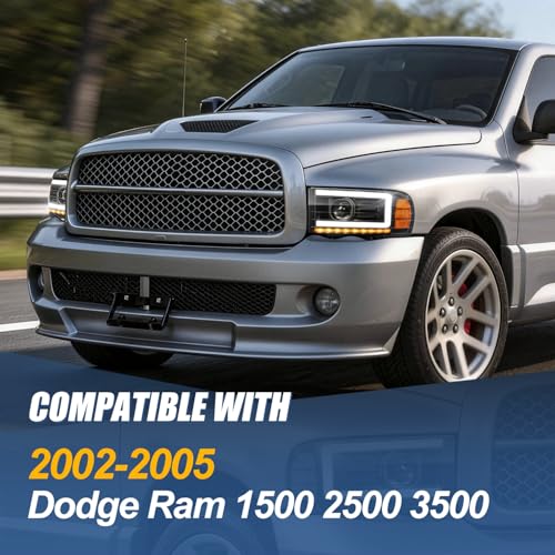 Image of Auto Dynasty LED DRL Headlight for 02-05 Dodge Ram 1500 2500 3500, Black | Auto Dynasty LED DRL Headlight for 02-05 Dodge Ram 1500 2500 3500, Sequential Turn Signal Projector Headlights, Black Amber