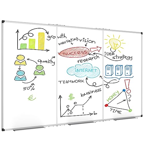 Image of XBoard Extra Large Magnetic Whiteboard 96 x 48 Inch, Giant Foldable Dry Erase White Board with Aluminium Frame & Marker Tray 8' x 4' | Wall Mounted Tri Folding Message Presentation Board
