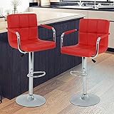 Dkeli Set of 2 Bar Stools Counter Stools with Armrest Height Adjustable Swivel Barstools with Back PU Leather Hydraulic Modern Tall Dining Chair for Kitchen Living Room Pub Coffee, Red