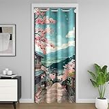 Homewish Japonais Showa Style Rideau D'Occultation Sakura Imprimeremps Rideau de Porte Oriental Village Traditionnel Maison Nature Rideau de Porte Encre Yamashui Style Rideau de Porte 86x203