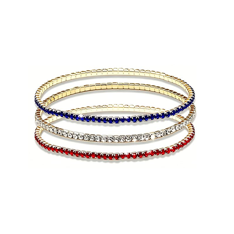 Image of Dreuyet American Flag Rhinestone Bracelet Red White Blue Crystal Patriotic 4th of July Shiny Decorations USA Independence Day Jewelry