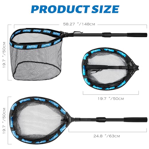 Image of PLUSINNO Fishing Net Fish Floating Landing Net, Kayak Nets with Fixed Foldable Telescopic Pole Handle, Bass Trout Fishing Nets with Nylon Mesh for Pond Lake River, Fishing Gear Gifts for Men Anglers