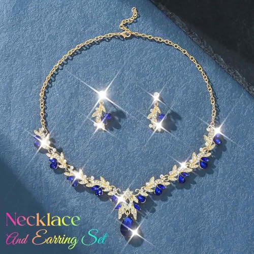 Brishow Green Necklace and Earring Set Rhinestone Formal Wedding Jewelry Sets for Women2