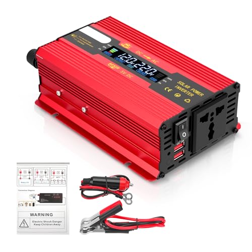 Delousiber 3000W Peak Power Inverter 12V/24V to 240V AC Car Inverter with Dual USB 5A Fast Charge AC Sockets Smart Color Display Auto-Switch 8 Protections for UK Use