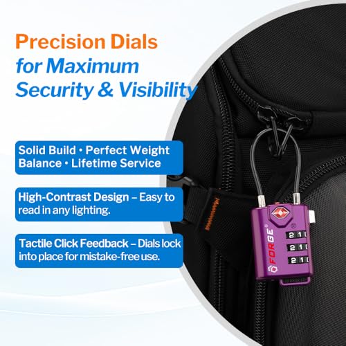Image of Forge TSA Approved Luggage Locks, Re-settable Combination with Alloy Body (Dark Purple 4 Locks)