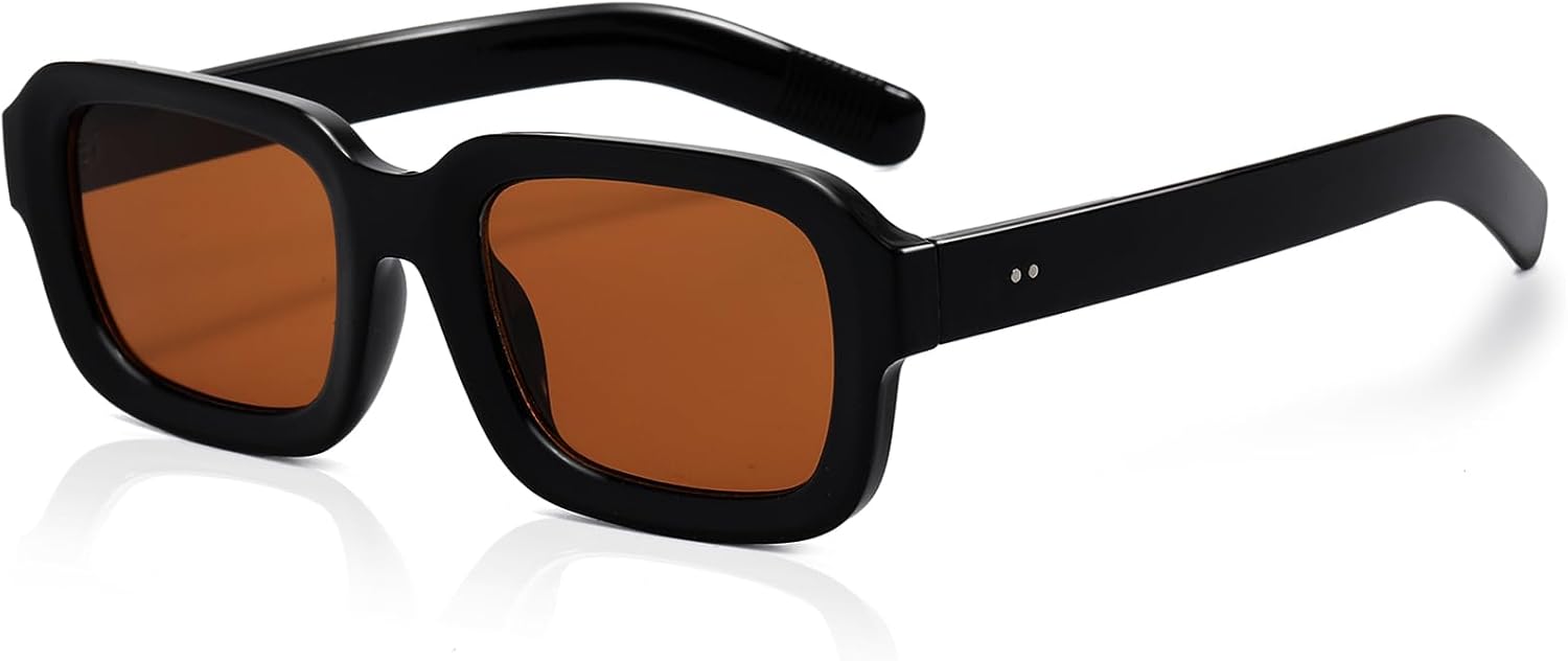 Trendy Rectangle Sunglasses for Women Men 90s Thick Frame Shades
