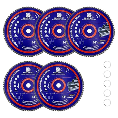 14" Metal Cutting Circular Saw Blade - BRSCHNITT 5pcs Tungsten Carbide Tipped TCT Saw Blades for Iron, Iron Pipe, Ferrous Metals 72T Arbor:1-3/16"/1"