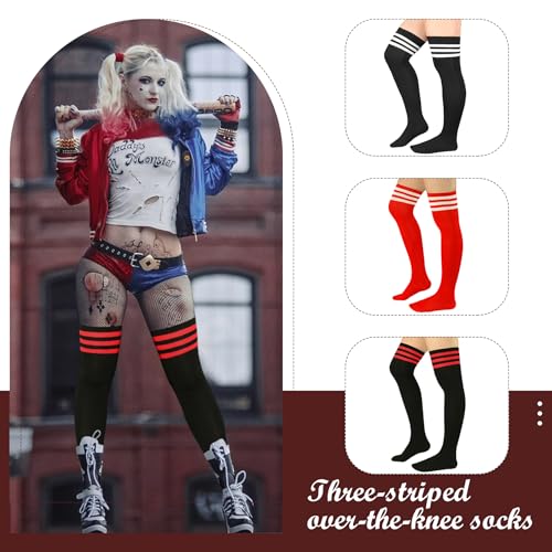 Image of Zando Womens Stripes Thigh High Socks Thigh Highs Casual Knee High Stockings