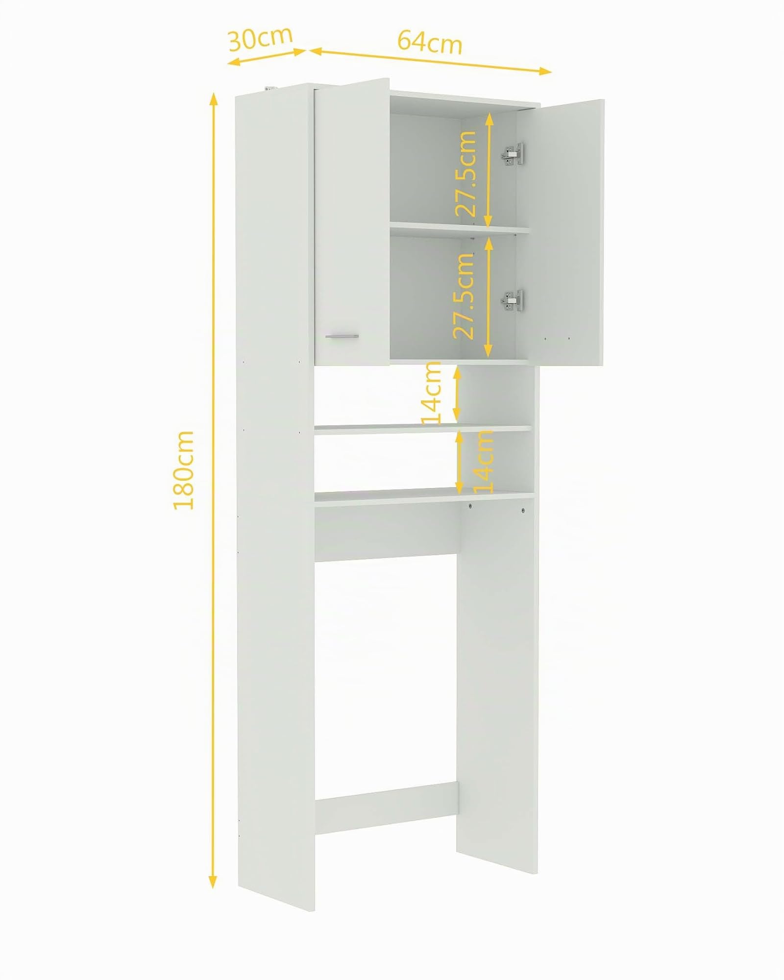 Waschmaschinenschrank mit Türen 64×30×179.5cm Waschmaschinenregal Bathroom Cabinet Badschrank Hochschrank Regal über Waschmaschine Weiß