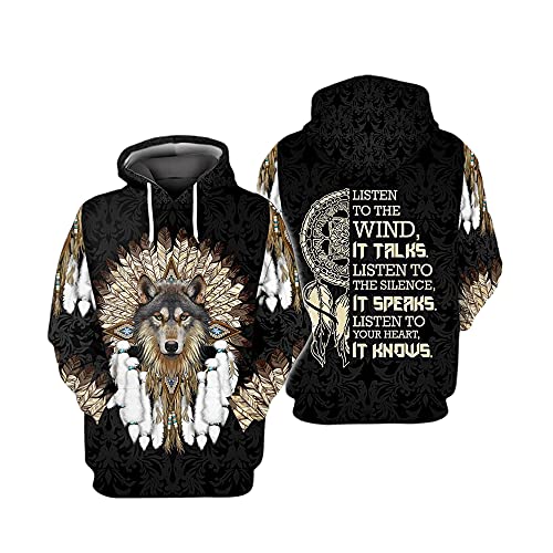 Native Pride Proud To Be Native American Wolf Listen To The Wind Listen To Your Heart 3D All Over Print Hoodie, T-shirt, Sweatshirt