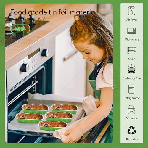 Image of NPLUX Mini Loaf Pans with Lids, 50 Pack Green 6.8oz for Holiday Treats | Suitable for mini breads, tart portions, dips and sweets; works well for made-ahead dessert batches.
