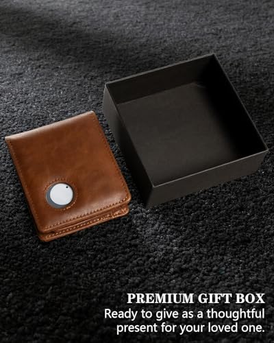 Leather Wallet Gift for Men with AirTag Holder & SIM Card Slots, RFID Blocking Bifold, 10 Card + 2 ID Pockets, Durable Everyday Carry (Dark Brown)3