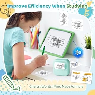 Ponek Mini Sticker Printer, Print Pods Mini Printer M02X, Mini Photo Printer with 3 Colors Paper Rolls, Portable Inkless Mini Maker for Phone, Print Pods for Learning, Note, Photos, Journal, Green