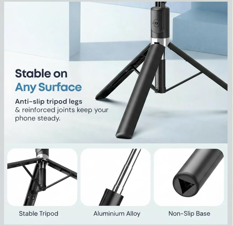Image of 6FT Selfie Stick Tripod Stand with LED Light - 3-in-1 Phone Stand with Bluetooth Remote & Rechargeable Ring Light for Photos, Makeup, Vlogging, and Video Calls (6FT Stick with Light)
