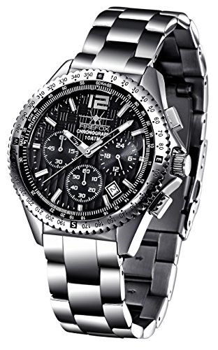 FIREFOX Herren- Armbanduhr Chronograph Racer analog Quarz Edelstahl Zifferblatt schwarz 10 ATM wasserdicht FFS15-102b