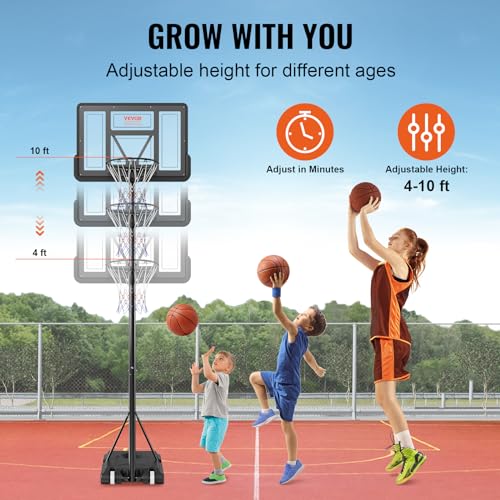 Image of VEVOR Basketball Hoop, Basketball Hoop 44 48 50 54 Inchs PC Backboard, 4.4-10FT Height Adjustable, Basketball Portable Hoop& Goal, Indoor /Outdoor Classic Basketball Court, Teen Adult School Park