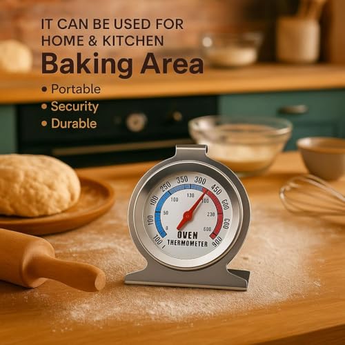 Image of Oven Thermometer, Stainless Steel, 100-600F Temperature Range, Kitchen Cooking Monitor