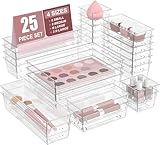 Juego de 25 Organizadores de Cajones de Plástico Transparente en 4 Tamaños - Apilables, Antideslizantes y Sin Olor para...
