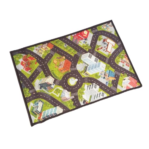 Image of Matz&More Car Track City Kids Floor Mat | 40x60 CM | Green | Nylon Tufted Gel Baking Anti-Slip | Home School Doormat | Children Play Room Entrance & Child Bedroom