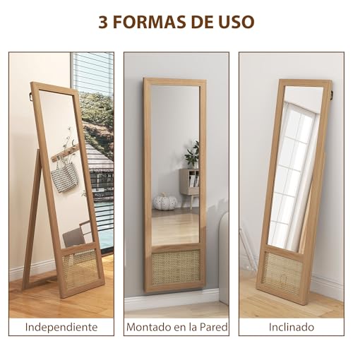 HOMCOM Espejo de Cuerpo Entero 160x50 cm con Soporte y Marco de Madera Espejo de Pie o de Pared para Dormitorio Salón Natural - imagen 3