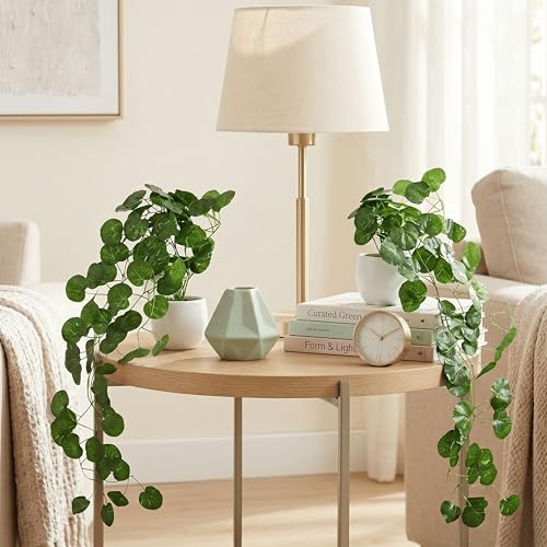 Image of Dekorly Artificial Hanging Garland with Pot - 100cm Rose Vine, 10cm Decorative Pot for Table, Shelf & Wall Decor (2, Vines-08)