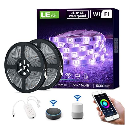 LE Smart LED-remsa 10 m (2 x 5 m), RGB LED-remsa Wifi, IP65 vattentät wifi LED-band, superljus 5050 självhäftande ljusband, [endast 2,4 GHz] ljusslinga list kompatibel med Alexa, App, Google Home