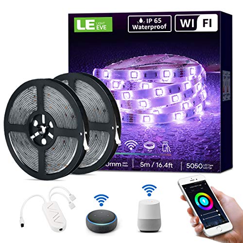 Tiras Led Exterior Impermeable LE 10M Tiras LED Exterior Impermeable IP65, Luces de Tira LED WiFi 36W(Solo 2,4 GHz) 16 Millones RGB Regulable, Control...