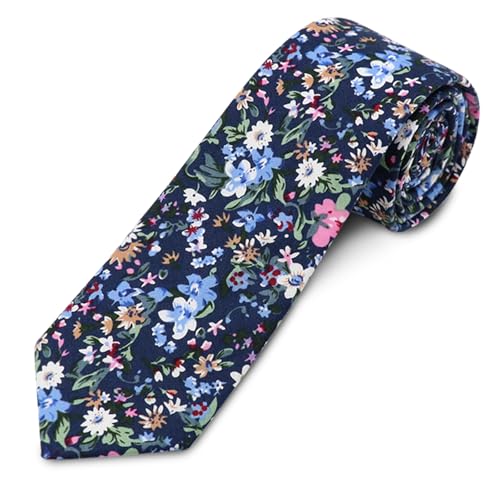Image of Cotton Floral Ties for Men 2.76 inch Men's Skinny Tie Linen Flower Printed Neck Tie for Wedding Dating Party