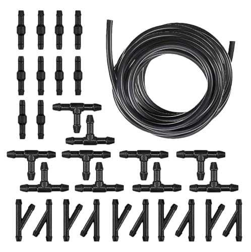 CyperFair 30 PCS Universal Windshield Washer Hose Kit – 13.12Ft/4M, Includes T-Type, Y-Type, & I-Type Fittings – Black Washer Hose for Most Cars & Vehicles – Easy Installation (Black)