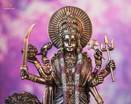 Ganeshaartsncrafts Durga Statue on Lion 11 Inch Bonded Bronze Sherawali MATA Moorti Hindu Parvati Goddess Divine Mother Navratri Mahagauri Statue for Puja Ambe Maa Ambika Kali Figurine for Mandir