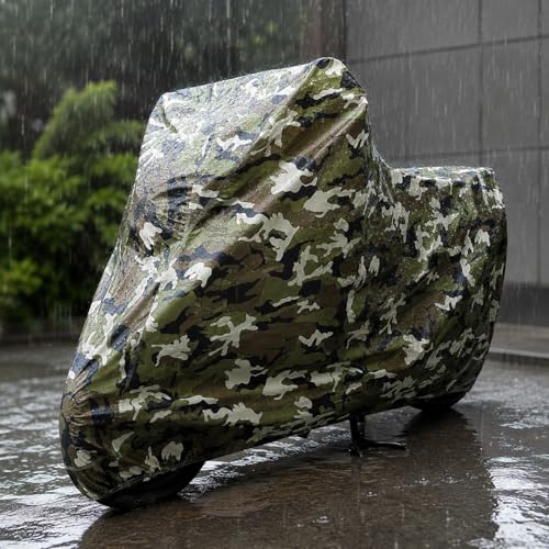 Image of Sulfar 100% Waterproof Universal Bike Cover UV Protection & Dustproof Bike Body Cover for Two Wheeler Bike Scooter Scooty Activa (Jungle White)