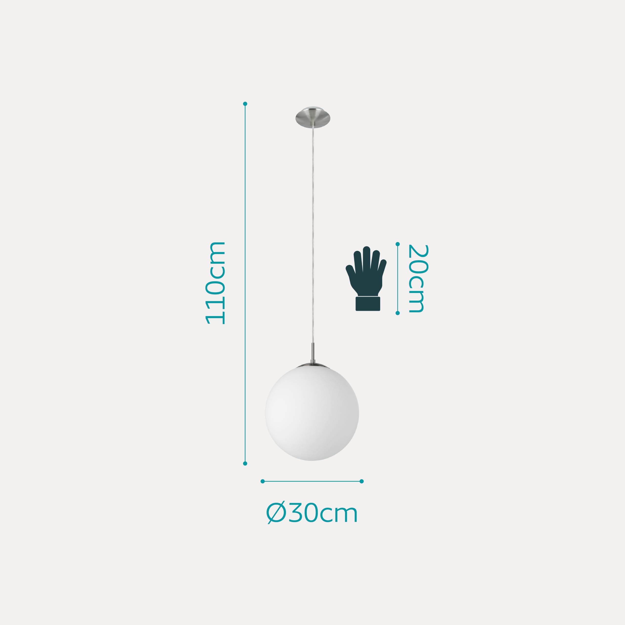 Eglo Lustre RONDO 1, suspension à flamme, lampe pendante en acier, couleur : nickel mat, verre : opale blanc mat, douille : E27, Ø : 30 cm