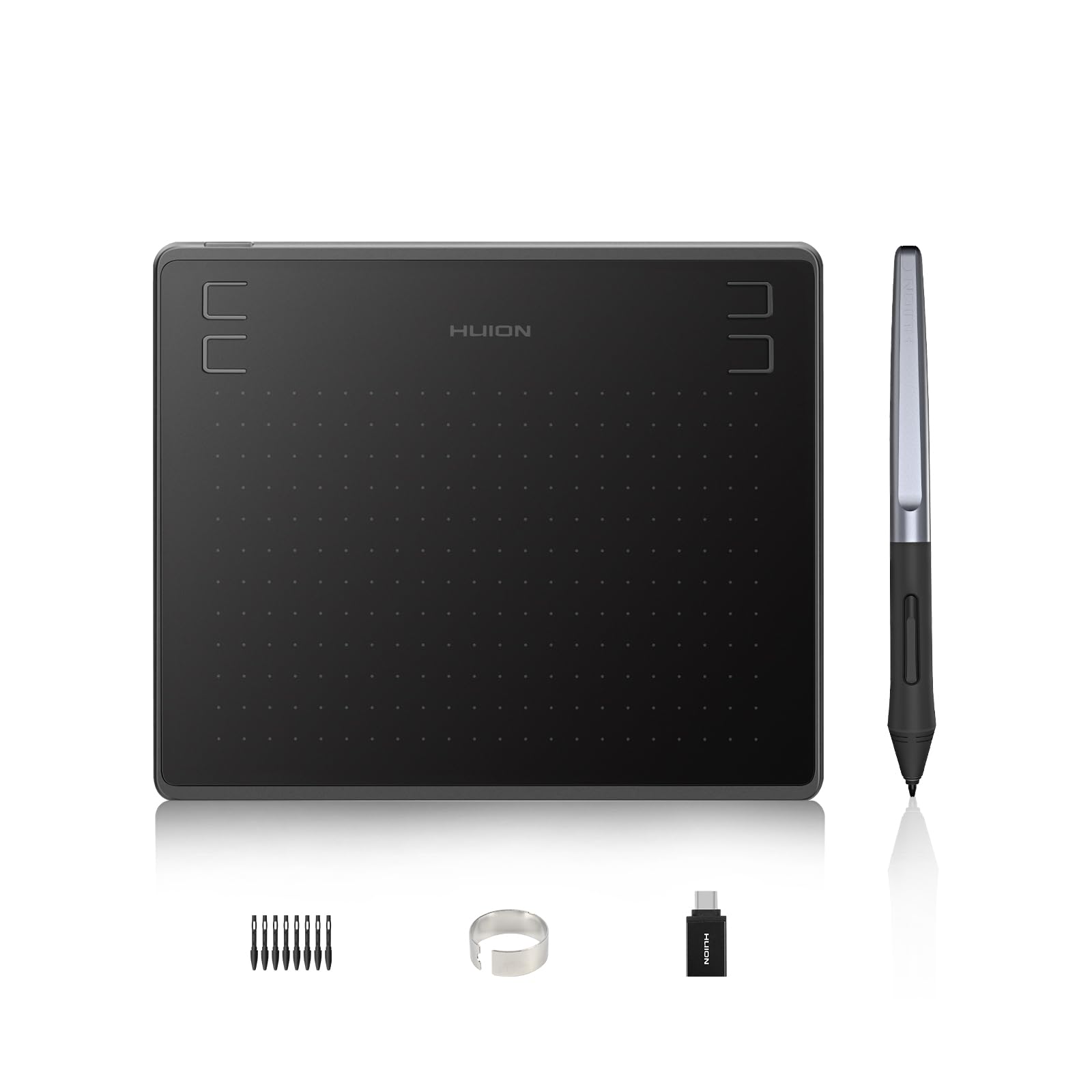 HUION HS64 Grafiktablett, 4 Express-Tasten, 8192 Druckempfindlicher Stift, 6,3 x 4 Zoll Zeichentablett für Win, Mac, Android, Ideal für Digitale Kunst, Malerei und Design
