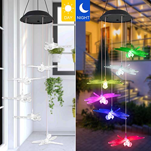 image for YHmall Dragonfly Wind Chimes for Outside, LED Lights Solar Wind Chimes