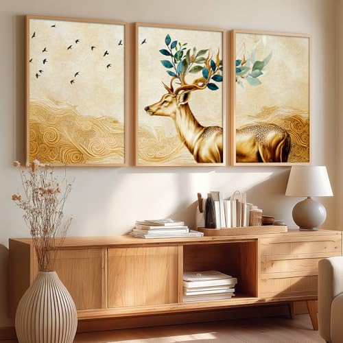 Image of kotart Paintings Modern Art Wall Decor Framed Wall Painting for Living Room, Bedroom - Dear Framed Wall Decor Paintings with Frame - Painting for Wall Decoration Set of 3-D (Art 4, 10x13 inch)