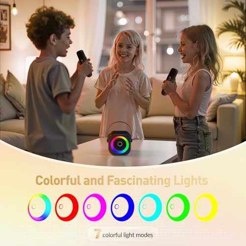Image of Mini Karaoke Machine, Portable Bluetooth Karaoke Speaker with 2 Wireless Microphones and Party Lights for Kids and Adults, Birthday Gifts for Girls Boys Family Home Party