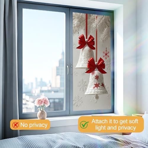 Image of Christmas White Bell Red Bow Window Film 17.32x39.37in Cling