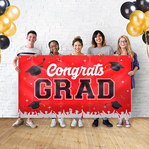 House Of Party Congrats Grad Backdrop - 72X44 Inch Red Graduation Backdrop For Graduation Decorations Class Of 2023 | Congratulations Banner Photo Booth Backdrops #TOP2