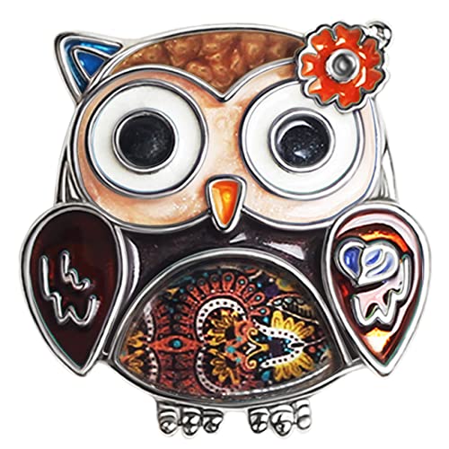BAMAY Broches Chouette Oiseau en Alliage de Zinc Bijoux Enamel Anime Owl Cadeaux pour Femme Fille Echarpe Pin's Lapel Charms (Brun)