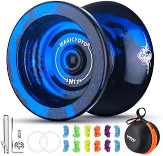 MAGICYOYO Unresponsive Yoyo for Adults, Professional Yoyo N11 Plus Black Blue, Dual Purpose Yoyo for Kids Beginner, Metal Yoyo with Responsive Yoyo Bearing Kit + 12 Yo-Yo Strings + Yo Yo Case